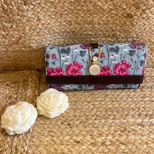 Women Pink Floral Handblock Printed Vegan Leather Wallet