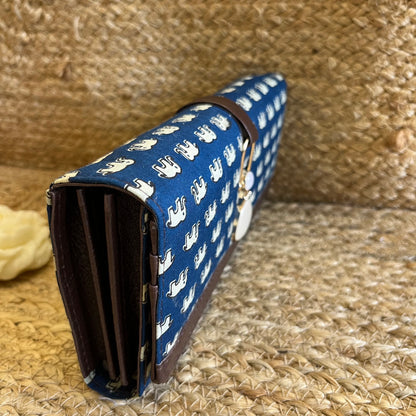 Women Blue Elephant Ethnic Handblock Printed Vegan Leather Wallet