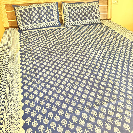 Blooming Blue Cotton Indigo Bedsheet