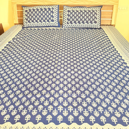 Blooming Blue Cotton Indigo Bedsheet