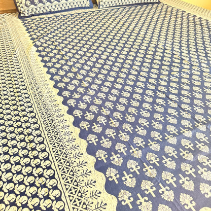 Blooming Blue Cotton Indigo Bedsheet