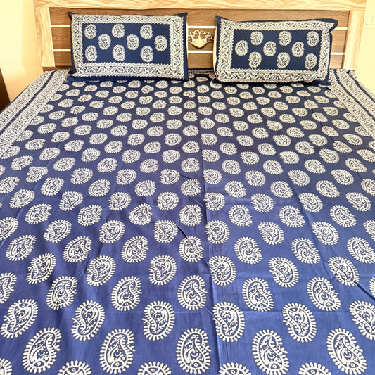 Mehendi Abstract Indigo Cotton Bedsheet