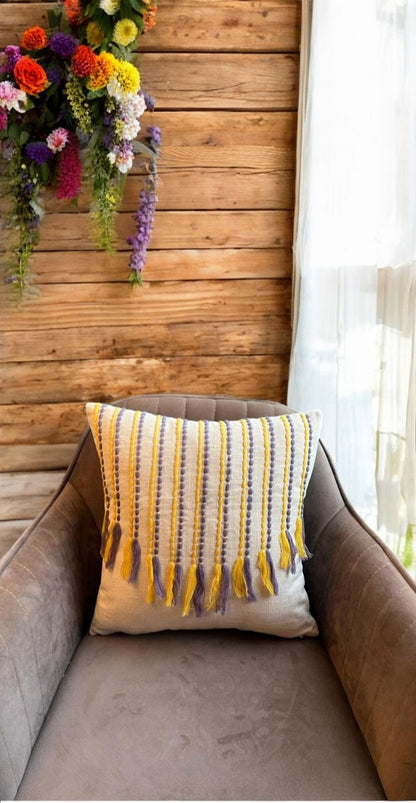 Peach Homes Beige Jute Based Frill Cushion Cover