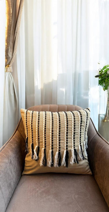 Peach Homes Beige Jute Based Frill Cushion Cover