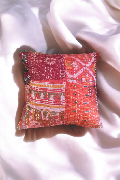 Red silk patchwork cushion cover SET OF 2