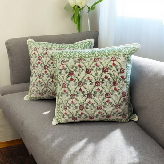 Green and Cream Jute Cushion Covers – Set of 2