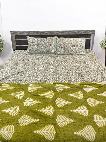 Sea Green Floral Double Reversible Quilt