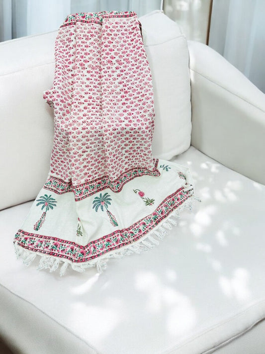 Red Floral Premium Handblock TNT Throws