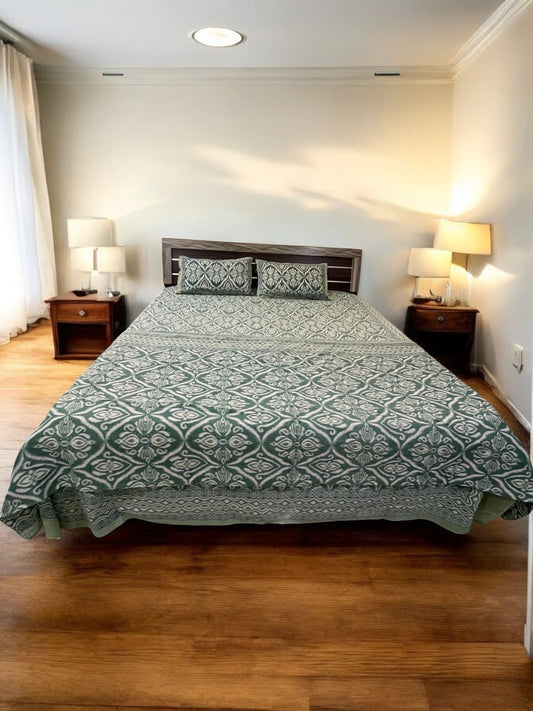 Green Ikat Style Dohar with Double Bedsheet