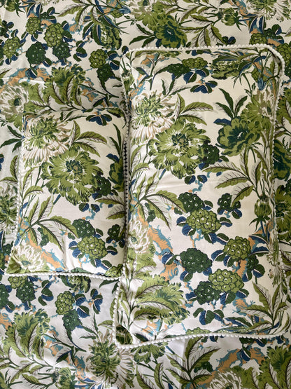 Green Garden Double Bedsheet with 2 Frill Pillows and 2 Cushion Covers