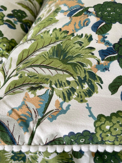 Green Garden Double Bedsheet with 2 Frill Pillows and 2 Cushion Covers