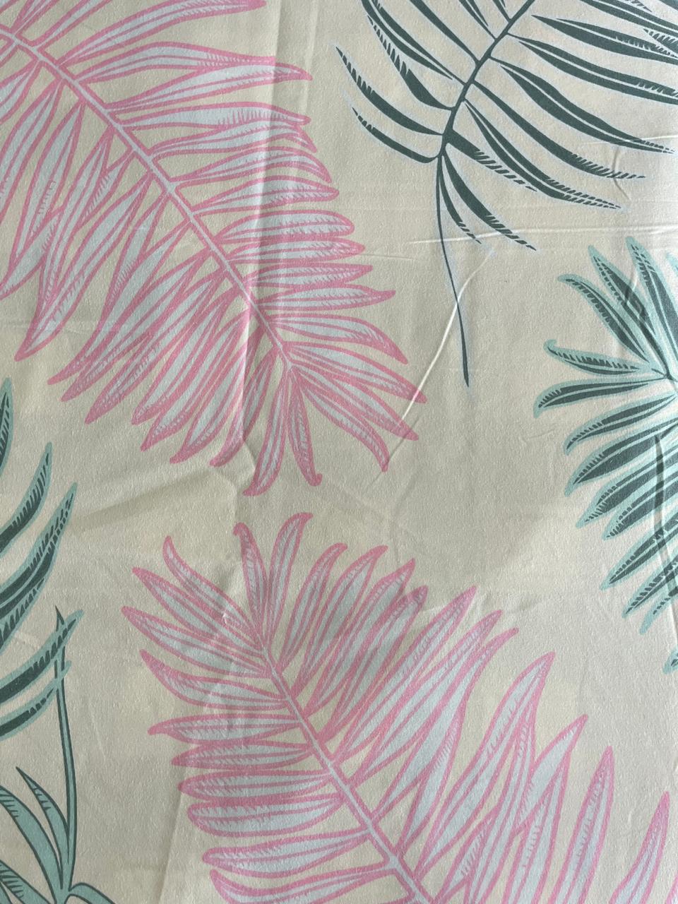 Pastel Pink and Green Double Bedsheet with 2 Frill Pillows and 2 Cushion Covers
