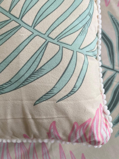 Pastel Pink and Green Double Bedsheet with 2 Frill Pillows and 2 Cushion Covers