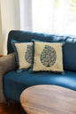White and Blue Leaflet Quilted Handblock Cushion Cover