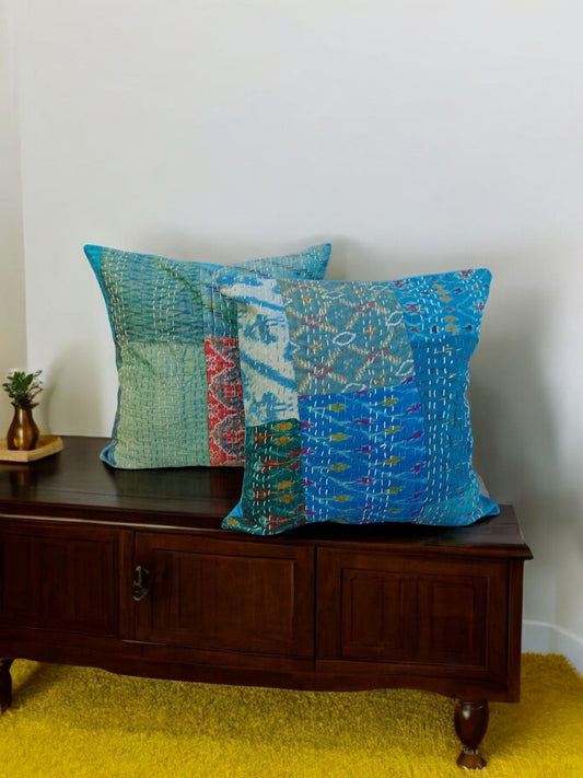Silk Patchwork Cushion Cover Set of 2