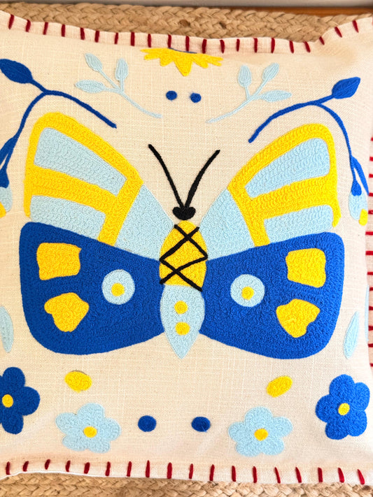 Boho Butterfly Embroidery Cushion Cover – Artistic Decorative Throw Pillow for Stylish Home Décor