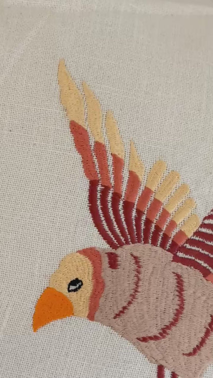 Boho Frill Bird Decorative Cushion Cover – Embroidered Throw Pillow for Cozy Home Décor
